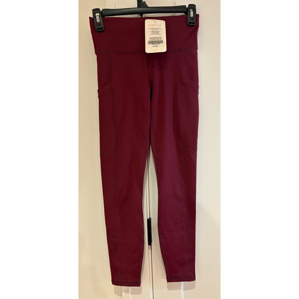 FABLETICS Leggings Women's XS 2-4 Burgundy High Waisted Pocket Cold Weather NWT